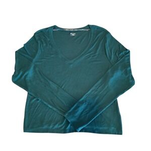 No Boundaries Green Ribbed Long Sleeve V-Neck Tee Top  XXL 20 New